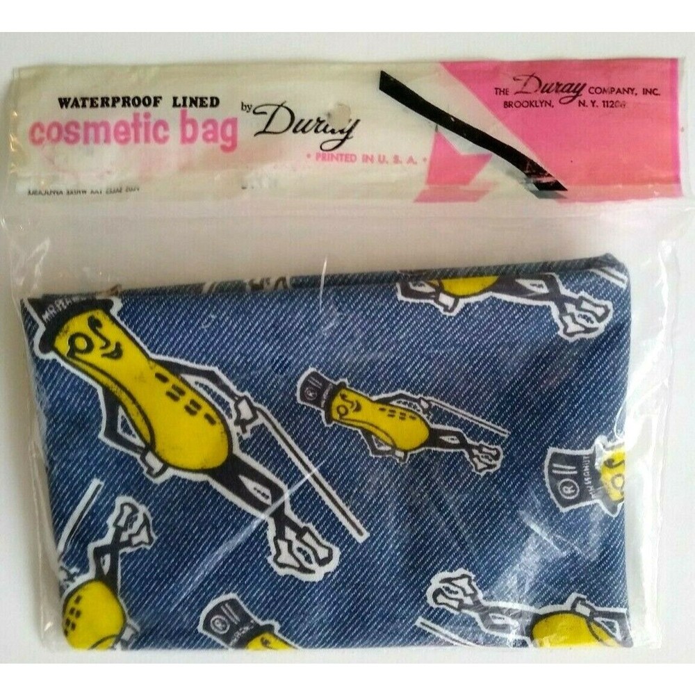 Peanut Cosmetic Bag Fabric Zipper Duray Planters Peanuts 1970s SEALED Vintage